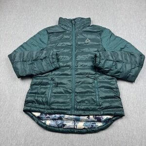 Gerry Women Jacket Small Green Down Puffer Quilted Full Zip Floral Lined Outdoor